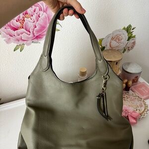 Olive Green Pebbled Leather Nine West Shoulder Bag